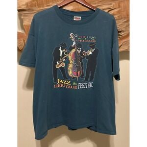 Oneita Vintage 1996 New Orleans Jazz Festival T- Shirt Adult XXL Green Iconic